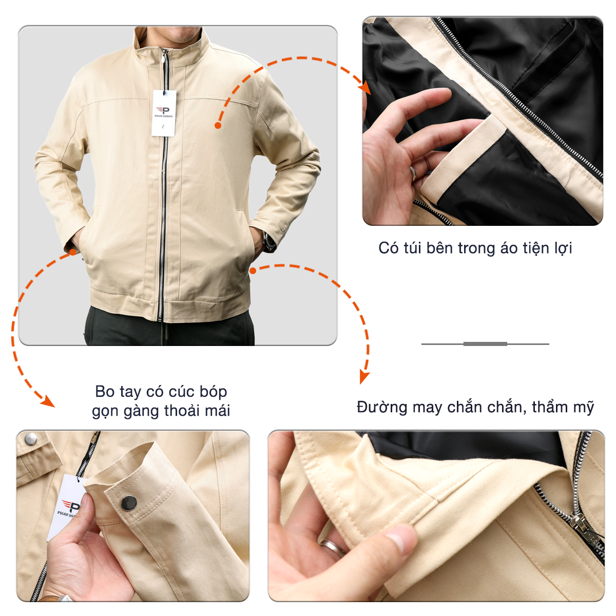 Áo khoác kaki nam cổ đứng nam tính lớp lót dù mỏng mát bên trong Pigofashion AKKJ02