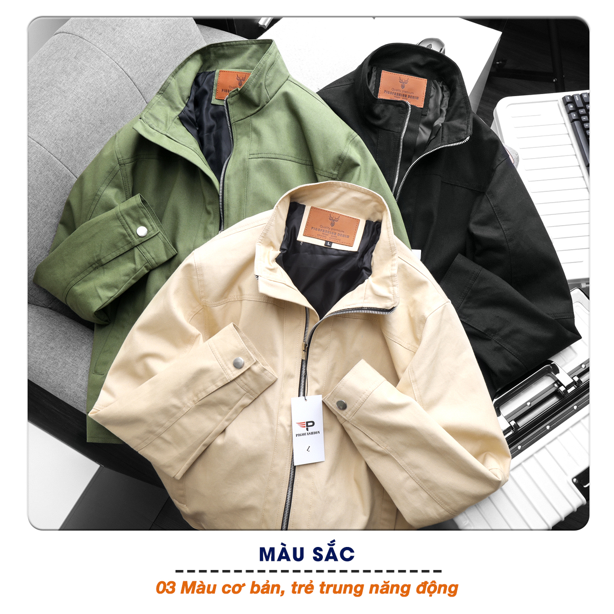 Áo khoác kaki nam cổ đứng nam tính lớp lót dù mỏng mát bên trong Pigofashion AKKJ02