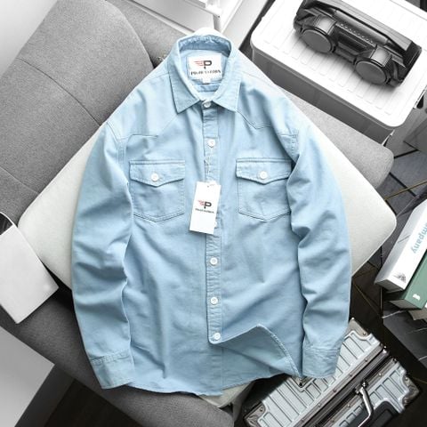 Áo khoác kaki denim túi hộp AKKJ03 PIGOFASHION màu xanh lake