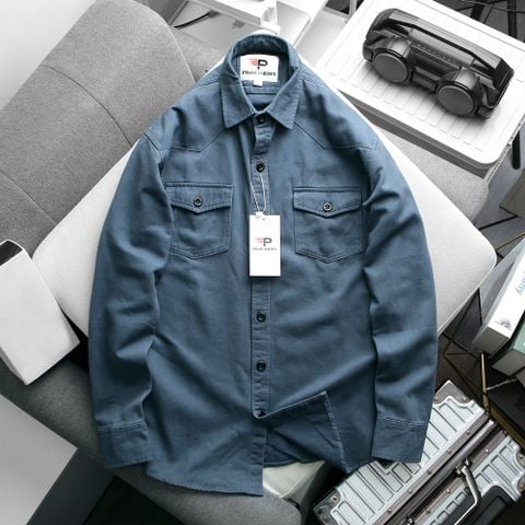 Áo khoác kaki nam  AKKJ03 PIGOFASHION màu navy blue vải wash mịn