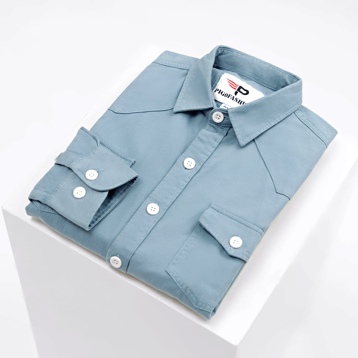 Áo khoác kaki denim túi hộp AKKJ03 PIGOFASHION màu xanh lake