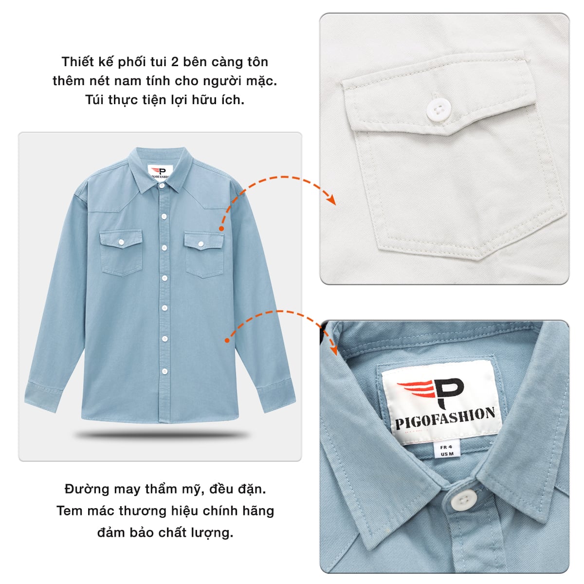 Áo khoác kaki denim túi hộp AKKJ03 PIGOFASHION màu xanh lake