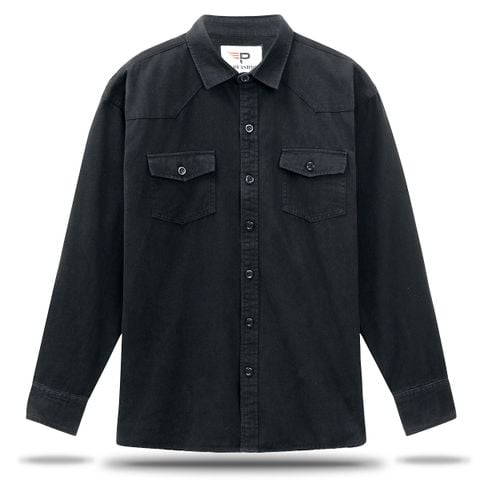 Áo khoác denim kaki túi hộp AKKJ03 PIGOFASHION màu đen vải wash mịn, form nhẹ dáng đứng