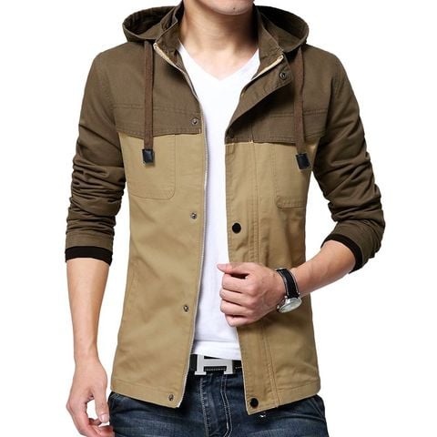 Áo khoác kaki nam có nón AKK15 be vàng Pigofashion