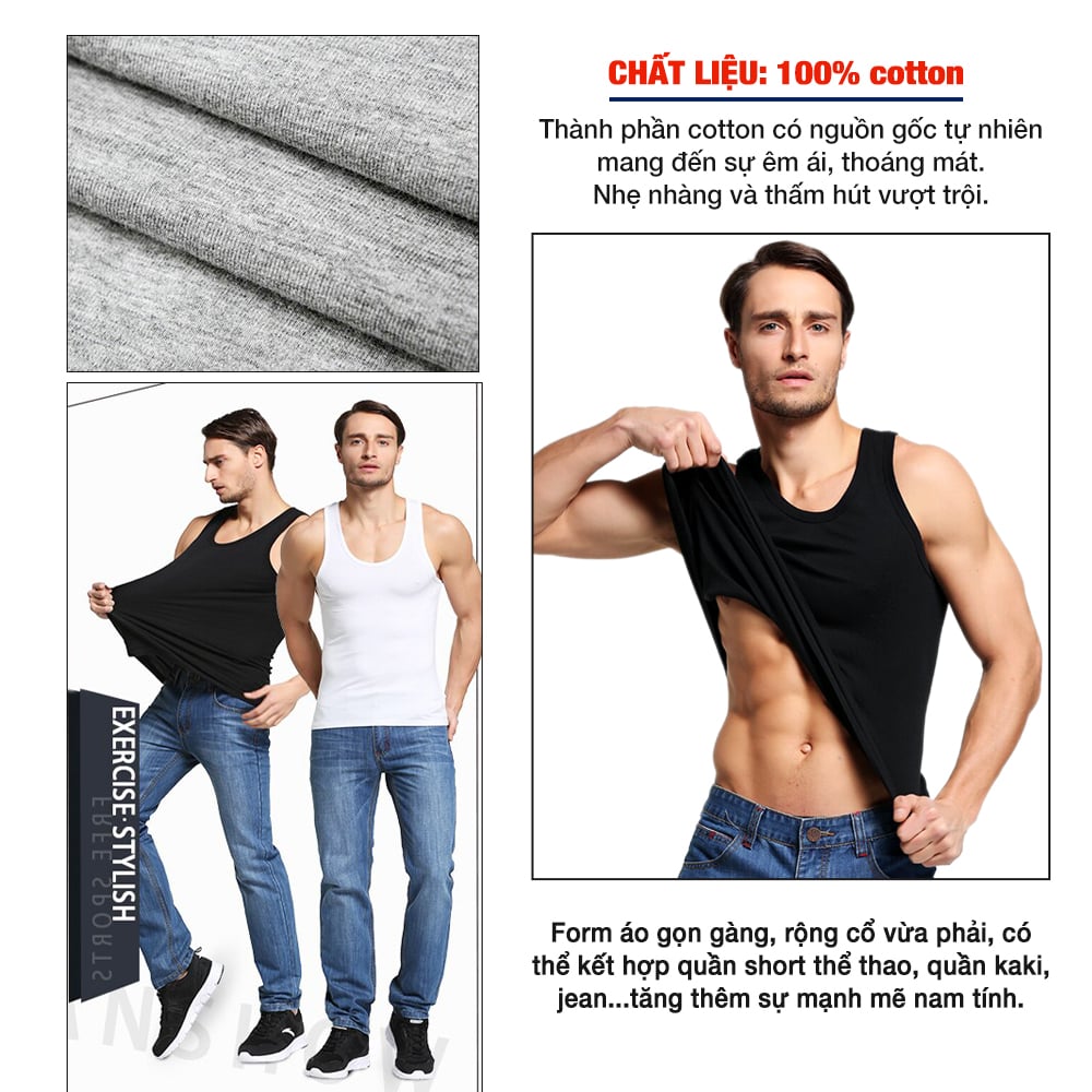 Combo 3 áo ba lỗ nam mỏng nhẹ thoáng mát ABL01 PigoFashion