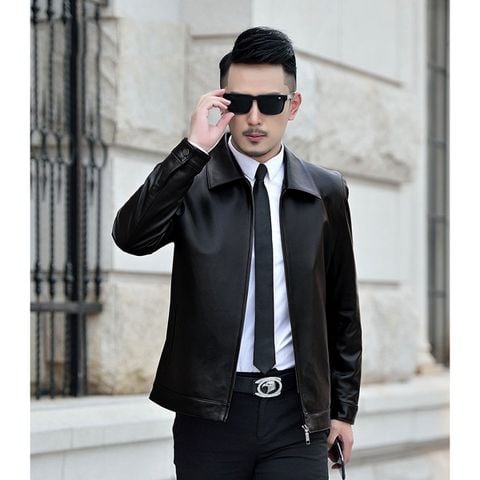 Áo khoác da nam Biker nhập khẩu cao cấp lót dù lụa thoáng mát  ADN16