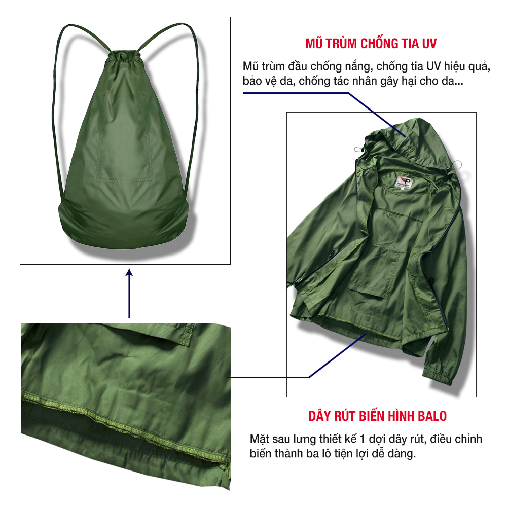 Áo khoác dù nam chuyển sang ba lô 2 trong 1 chống nước AKD902 nhiều màu PigoFashion