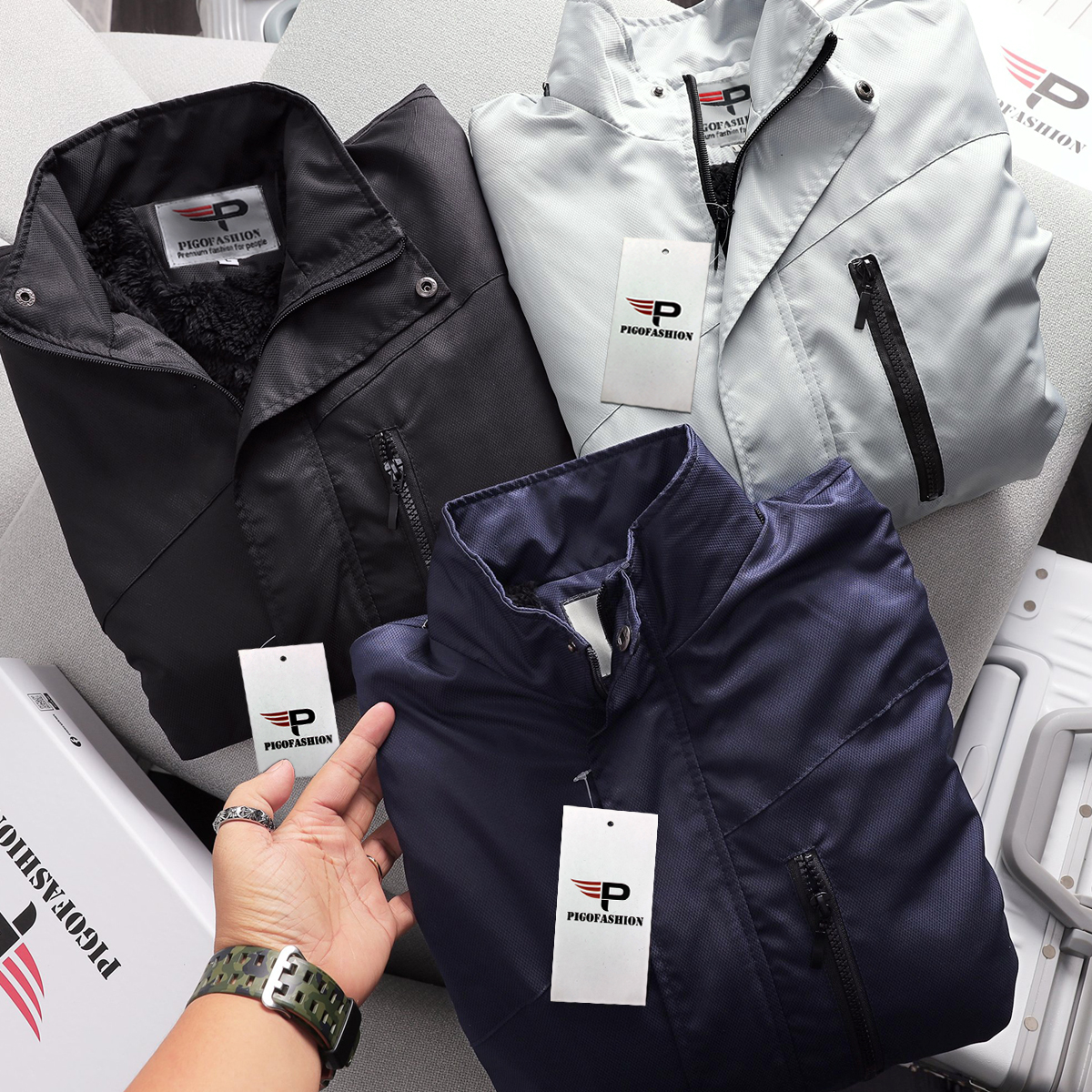 Áo khoác dù lót lông chống nước, nón rời giữ ấm hàng xuất khẩu cao cấp AKD42 PIGOFASHION (3 màu)