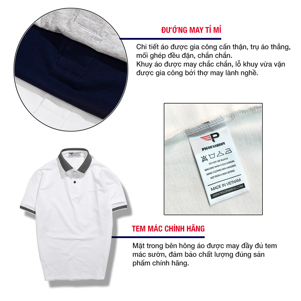 Áo thun polo nam cổ bẻ màu trắng PPL32 PIGOFASHION cotton mịn co giãn 4 chiều thoáng mát