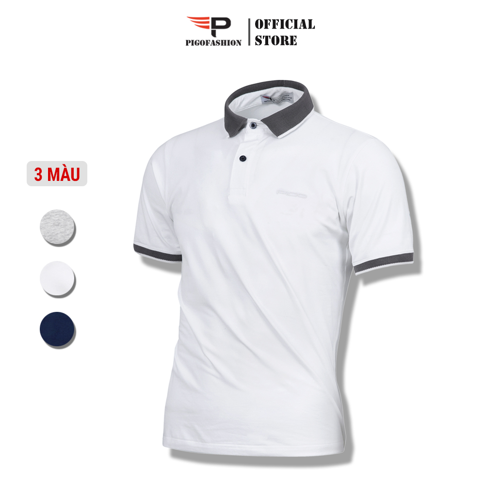 Áo thun polo nam cổ bẻ màu trắng PPL32 PIGOFASHION cotton mịn co giãn 4 chiều thoáng mát