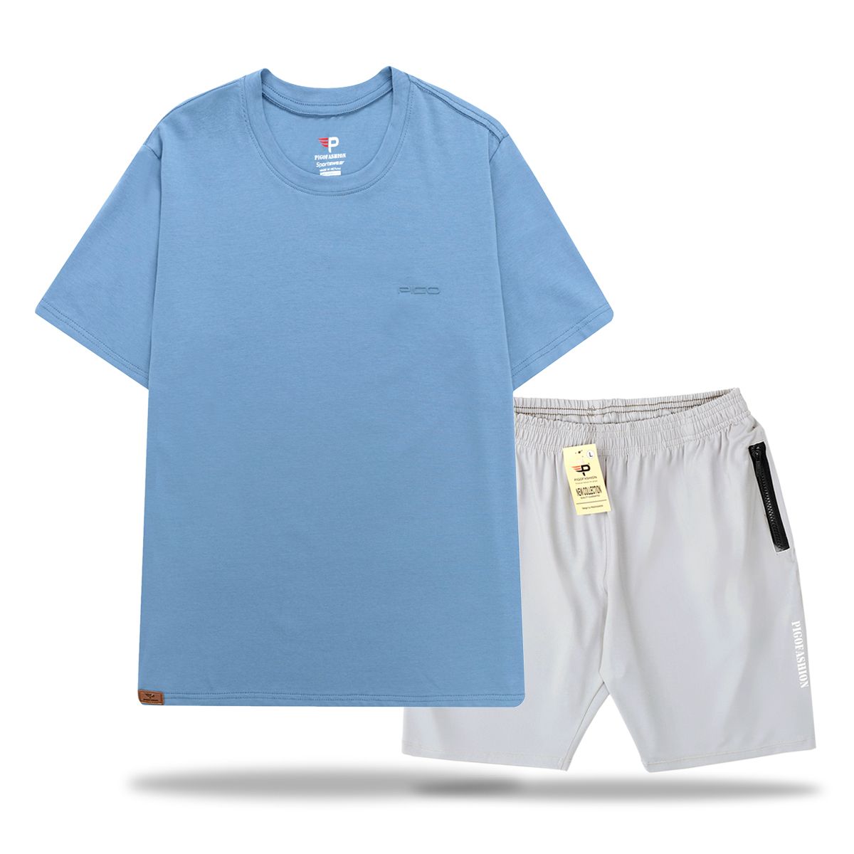 Bộ thể thao nam ngắn tay chất lượng cao, áo thun cổ tròn và quần short thun ATS08.QCT02 PIGOFASHION