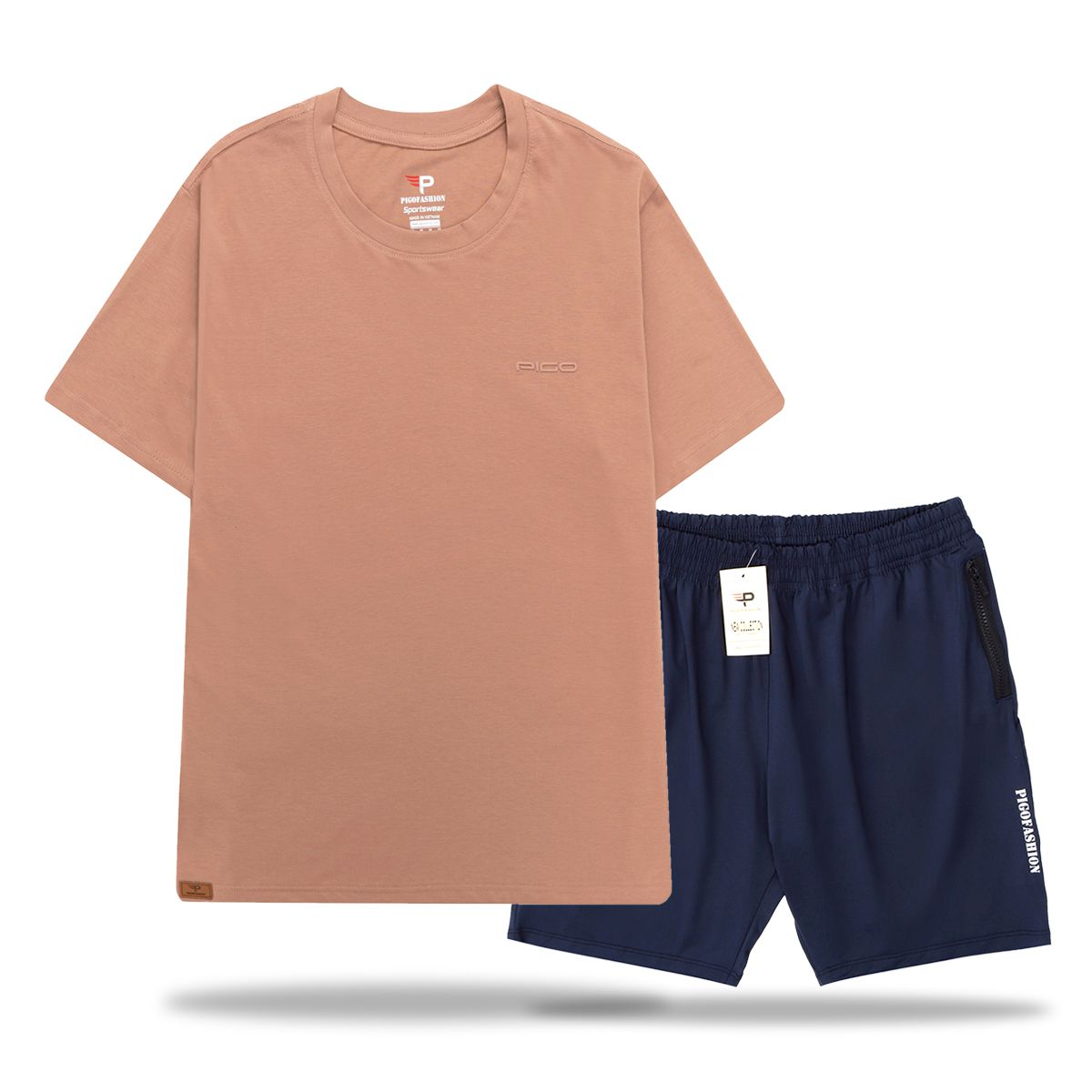 Bộ thể thao nam ngắn tay chất lượng cao, áo thun cổ tròn và quần short thun ATS08.QCT02 PIGOFASHION