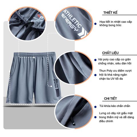 Bộ 5 quần thể thao nam Ultra Short co giãn túi khóa, dây rút, cạp chun QCT03 PigoFashion