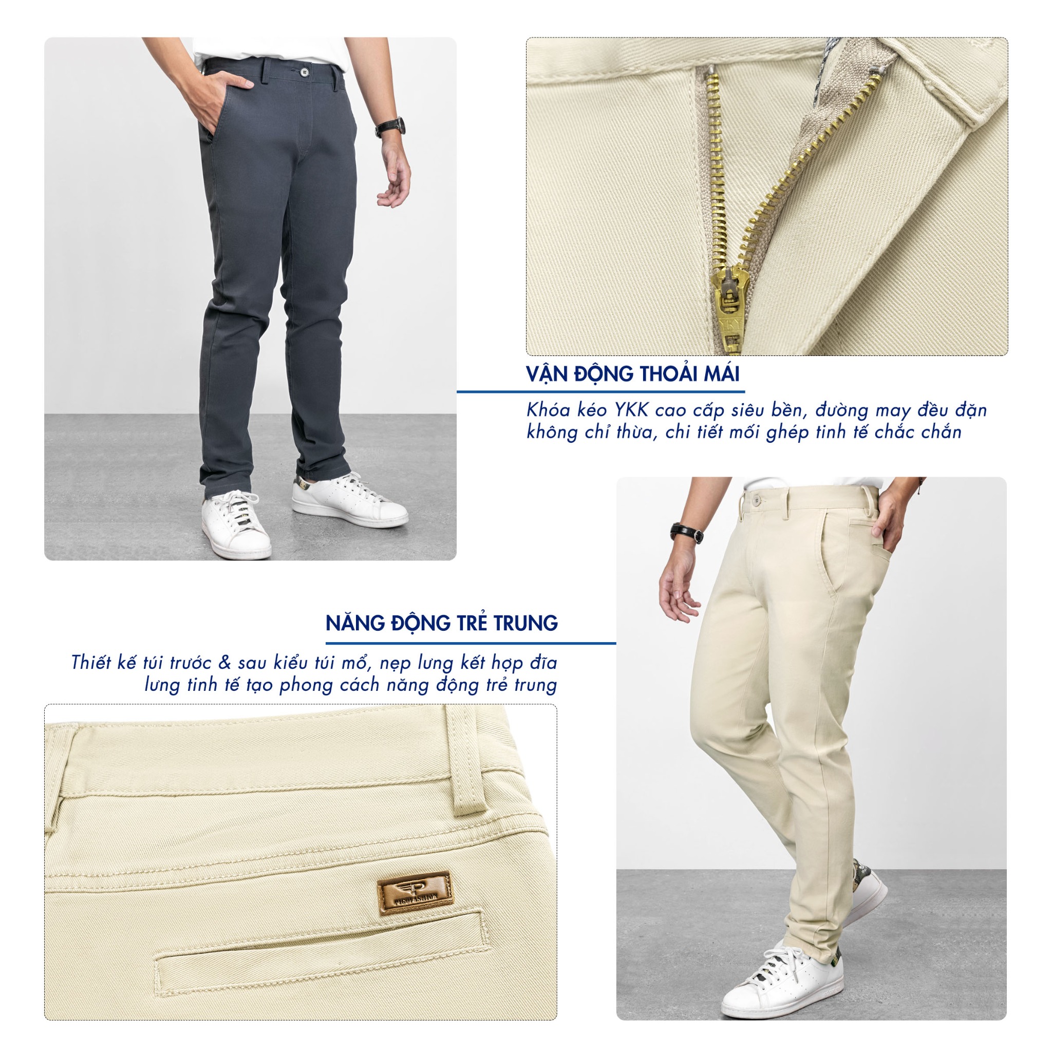 Quần Kaki Dài Nam Pigofashion, Đứng Phom, Tôn Dáng QKK03 Be Kem