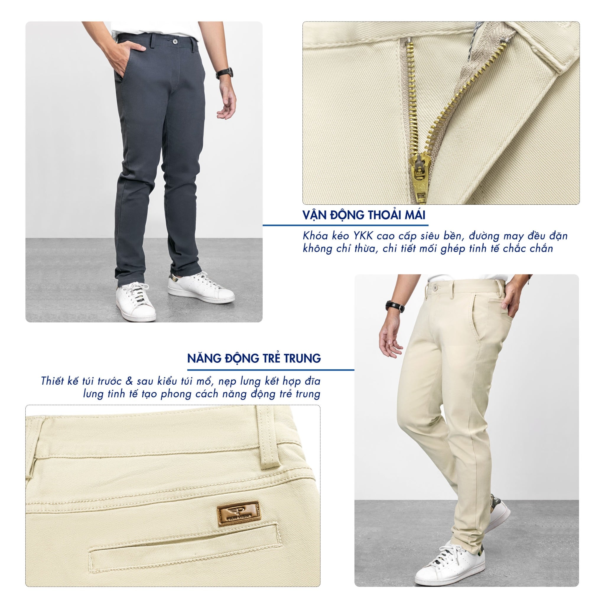 Quần kaki dài nam form regular Pigofashion QKK01 chọn nhiều màu