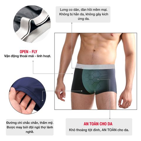 Set 5 Quần sịp đùi nam ngắn lưng bạc độc quyền Pigofashion thoáng khí lót Cotton 95% hút ẩm khử mùi QLBX02