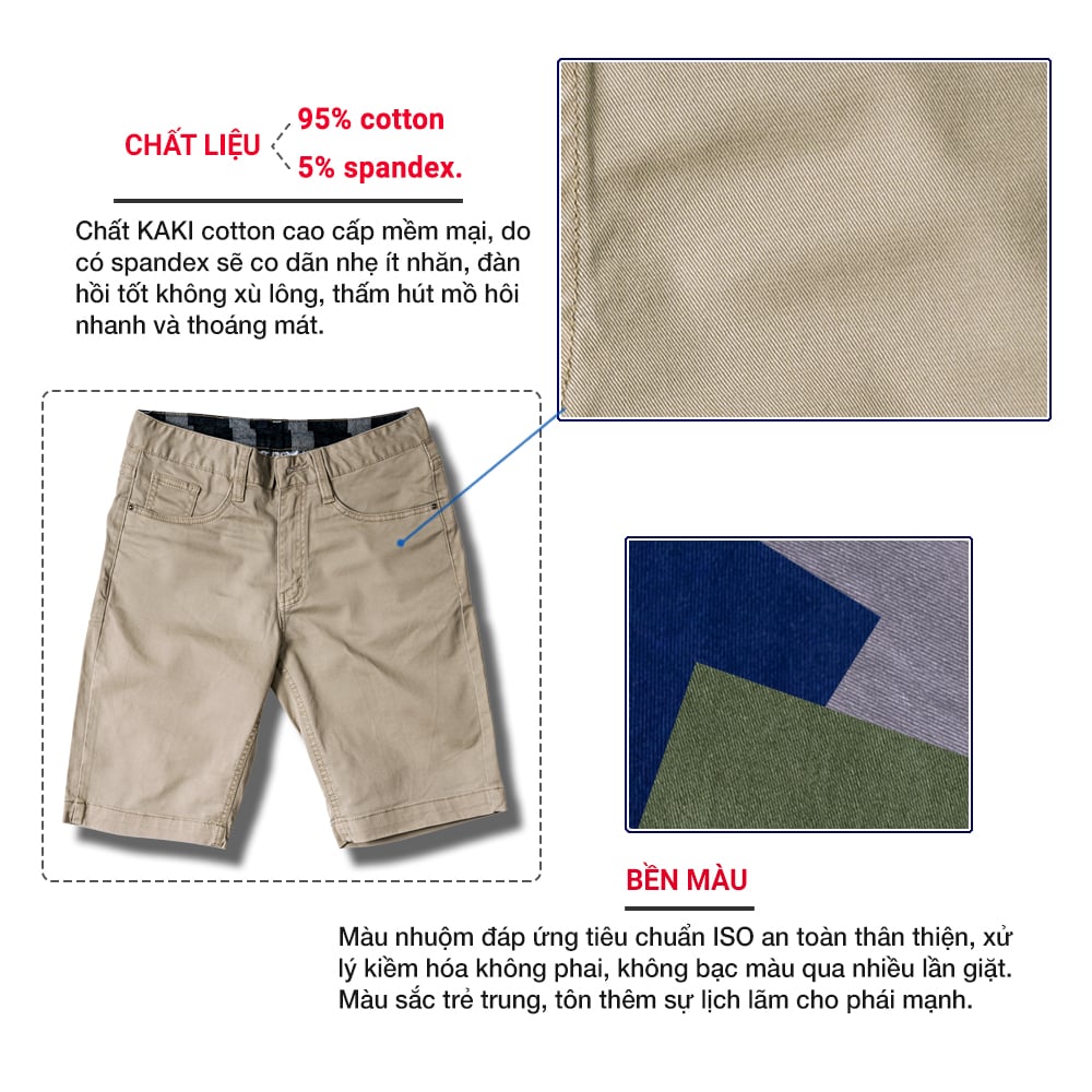 Quần short kaki nam co giãn Pigofashion PGSKJ01 (chọn màu)