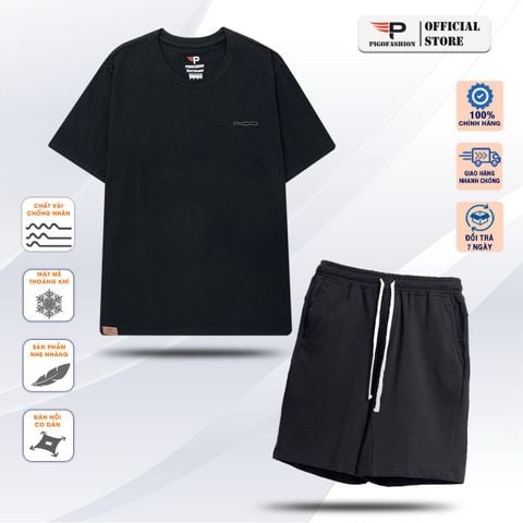 Bộ thể thao nam áo thun cổ tròn cotton, quần short nỉ nam chất lượng giao hàng nhanh ATS08.QSN01 PIGOFASHION