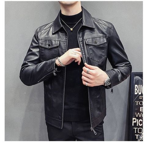 Áo khoác da nam lót dù cổ vest cao cấp ADN31 Pigofashion