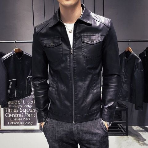 Áo khoác da nam lót dù cổ vest cao cấp ADN31 Pigofashion