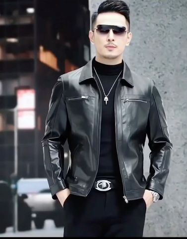 Áo khoác da nam Biker cổ bẻ cao cấp AD35