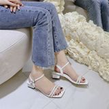 SANDAL 2 QUAI NGỌC GÓT VUÔNG 3P D0019ER