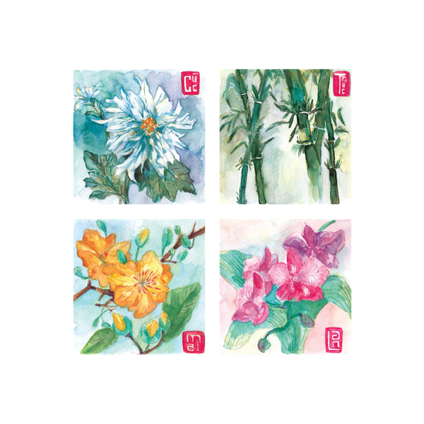  Lót Ly Gốm - Hoa Văn Thanh Lịch 