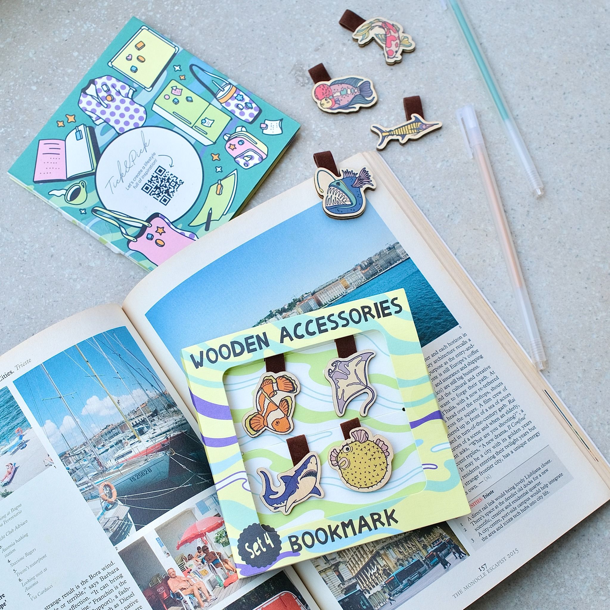  Kẹp Sách Gỗ (Set 4) - Chim & Cá 