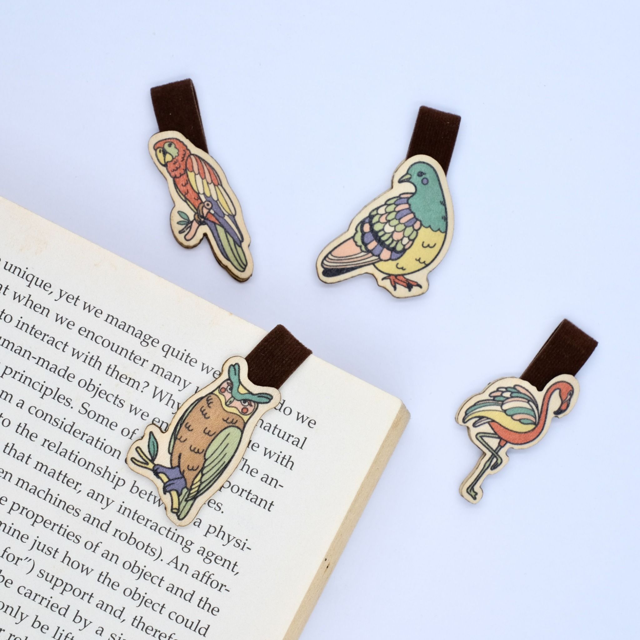  Wooden Bookmark (Set 4) - Fish & Bird 