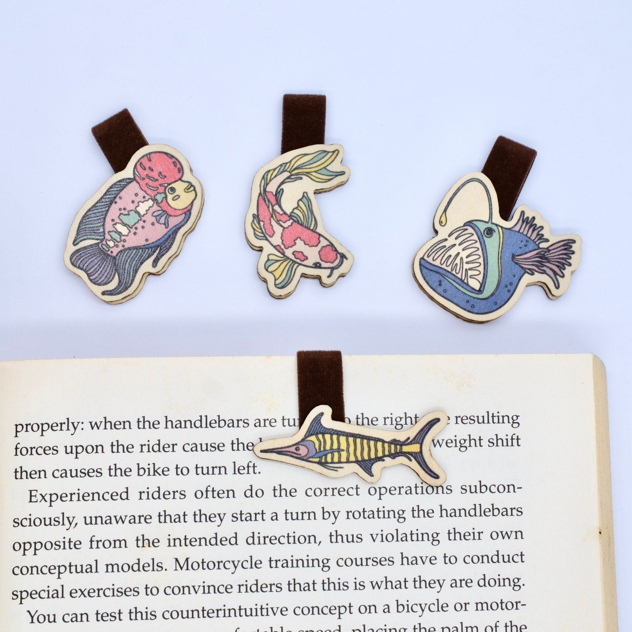  Wooden Bookmark (Set 4) - Fish & Bird 