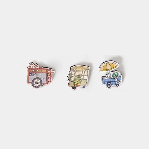  Pin Gỗ - Xe Kem, Nước Mía, Dừa Cam 