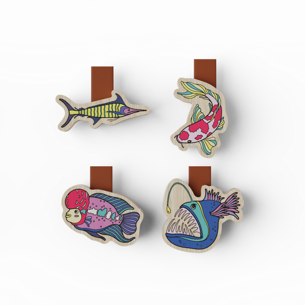  Kẹp Sách Gỗ (Set 4) - Chim & Cá 