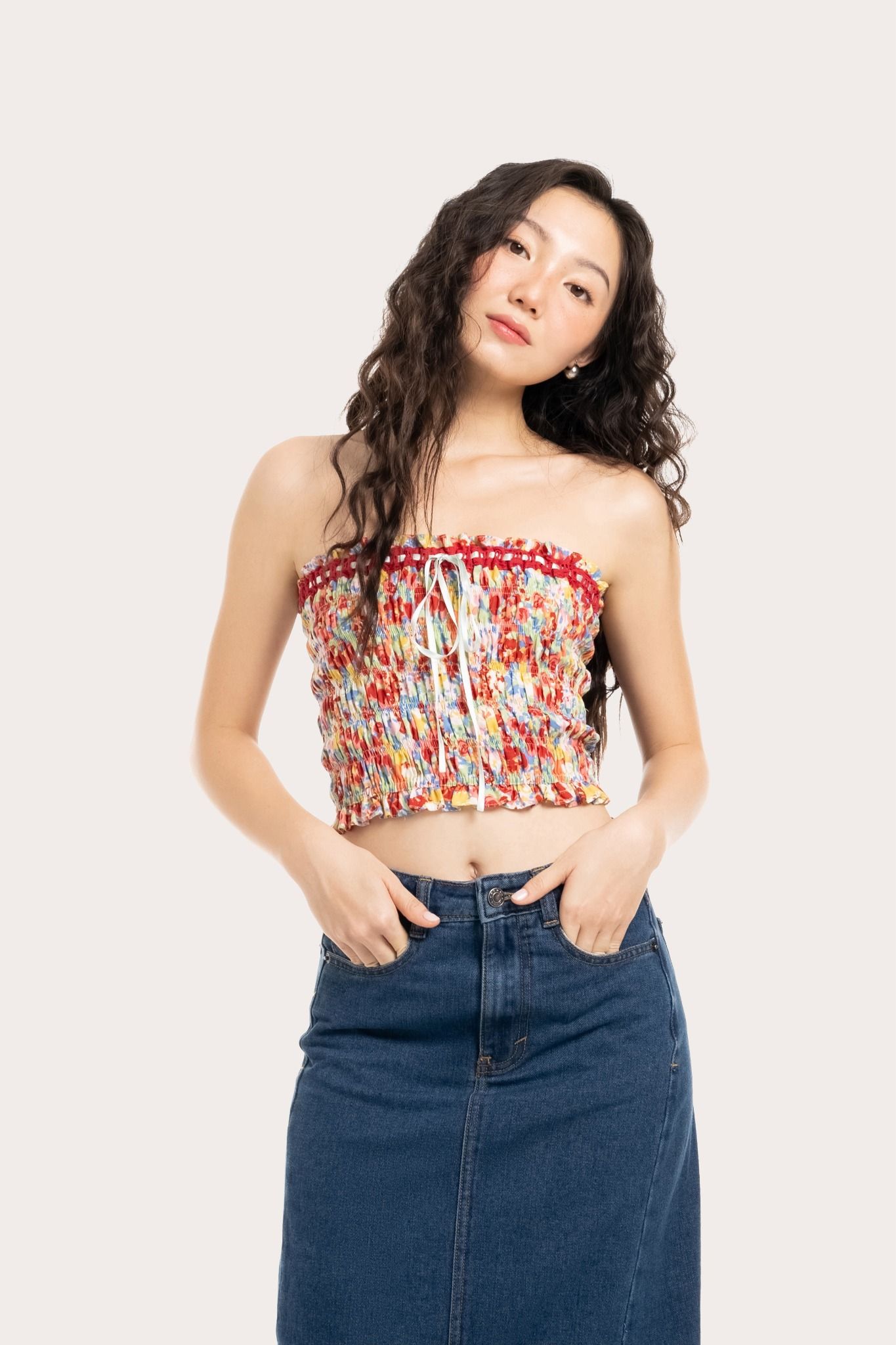  Colorful Floral Ribbon Tube Top 