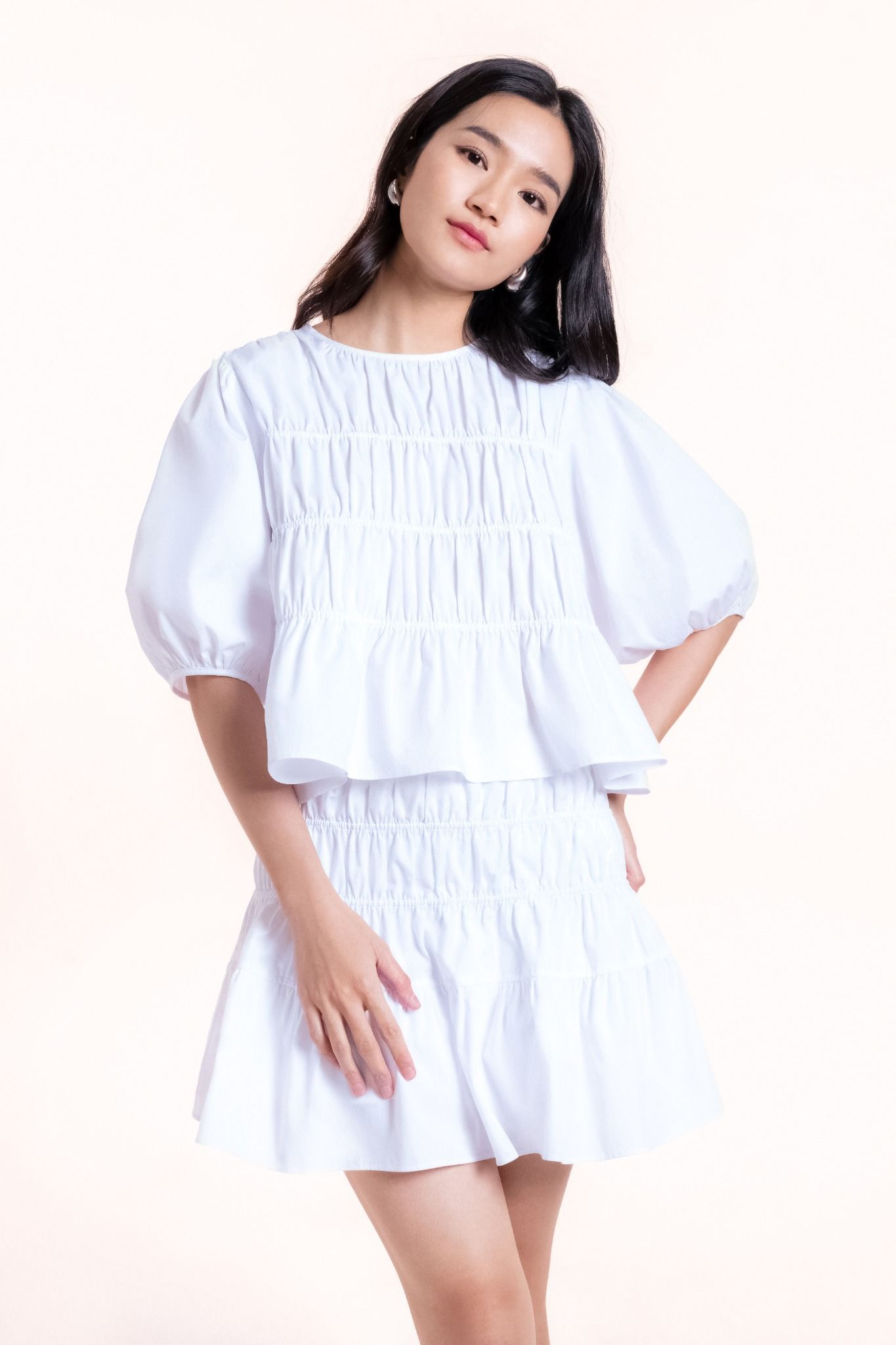  White Puff Sleeve Smock Top 