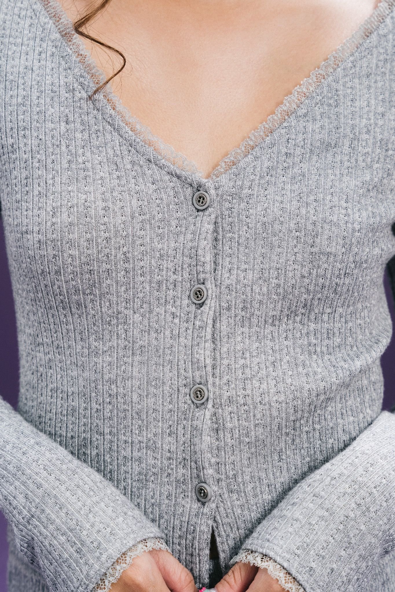  Grey V-neck Knit Cardigan 