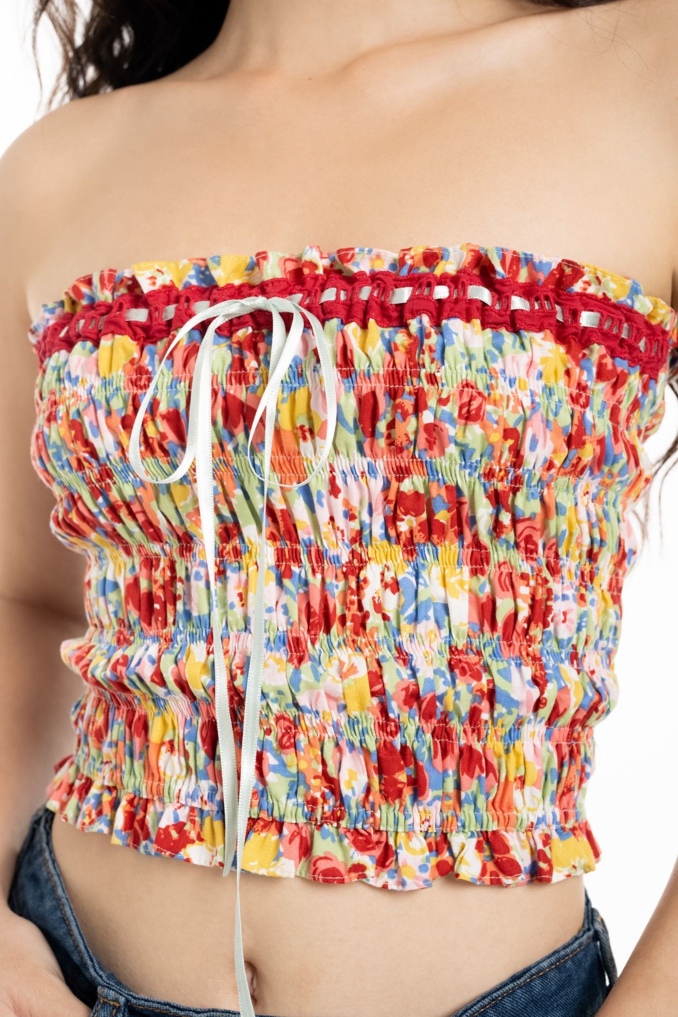  Colorful Floral Ribbon Tube Top 