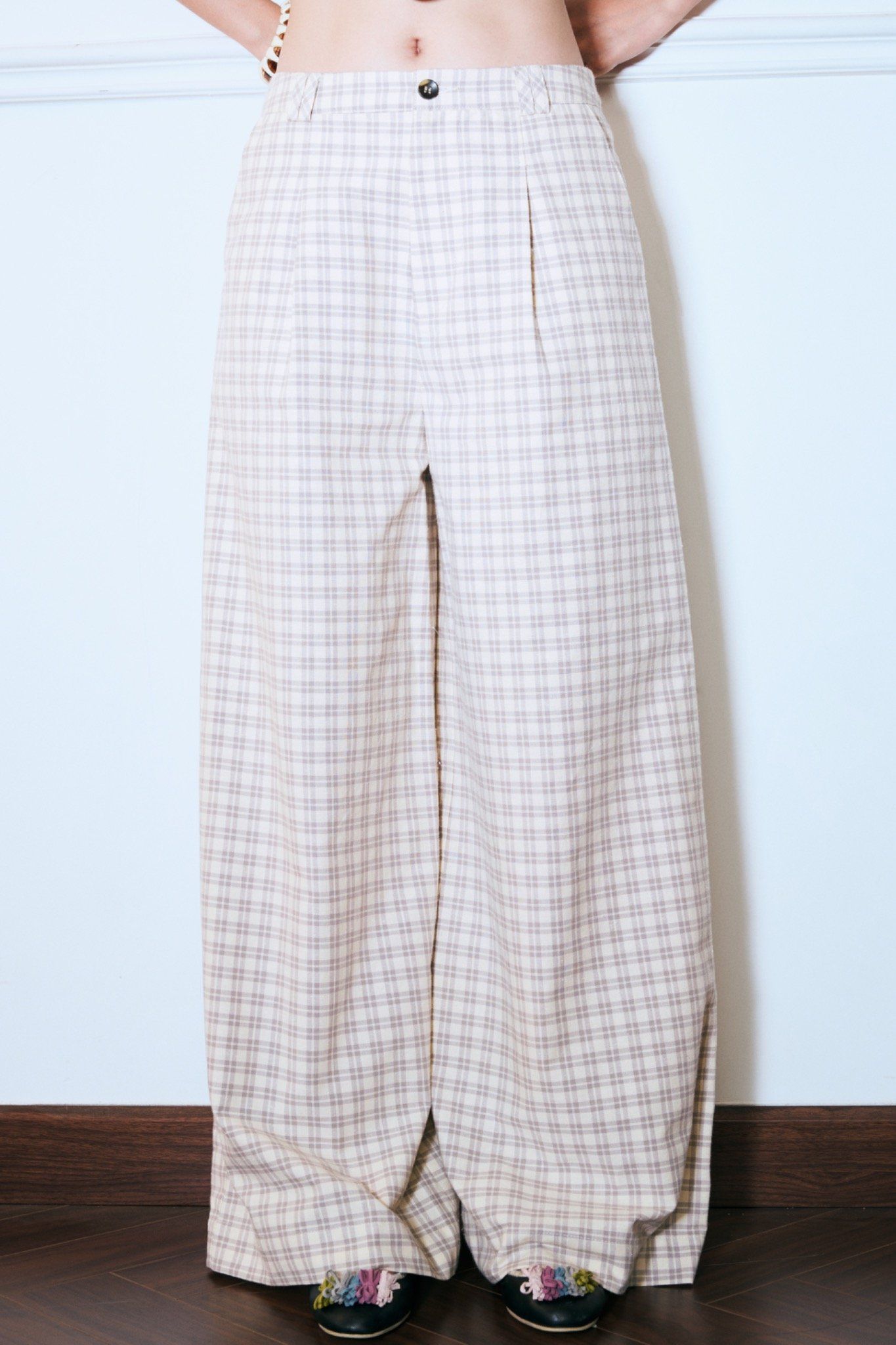  Checked Straight Leg Trousers 