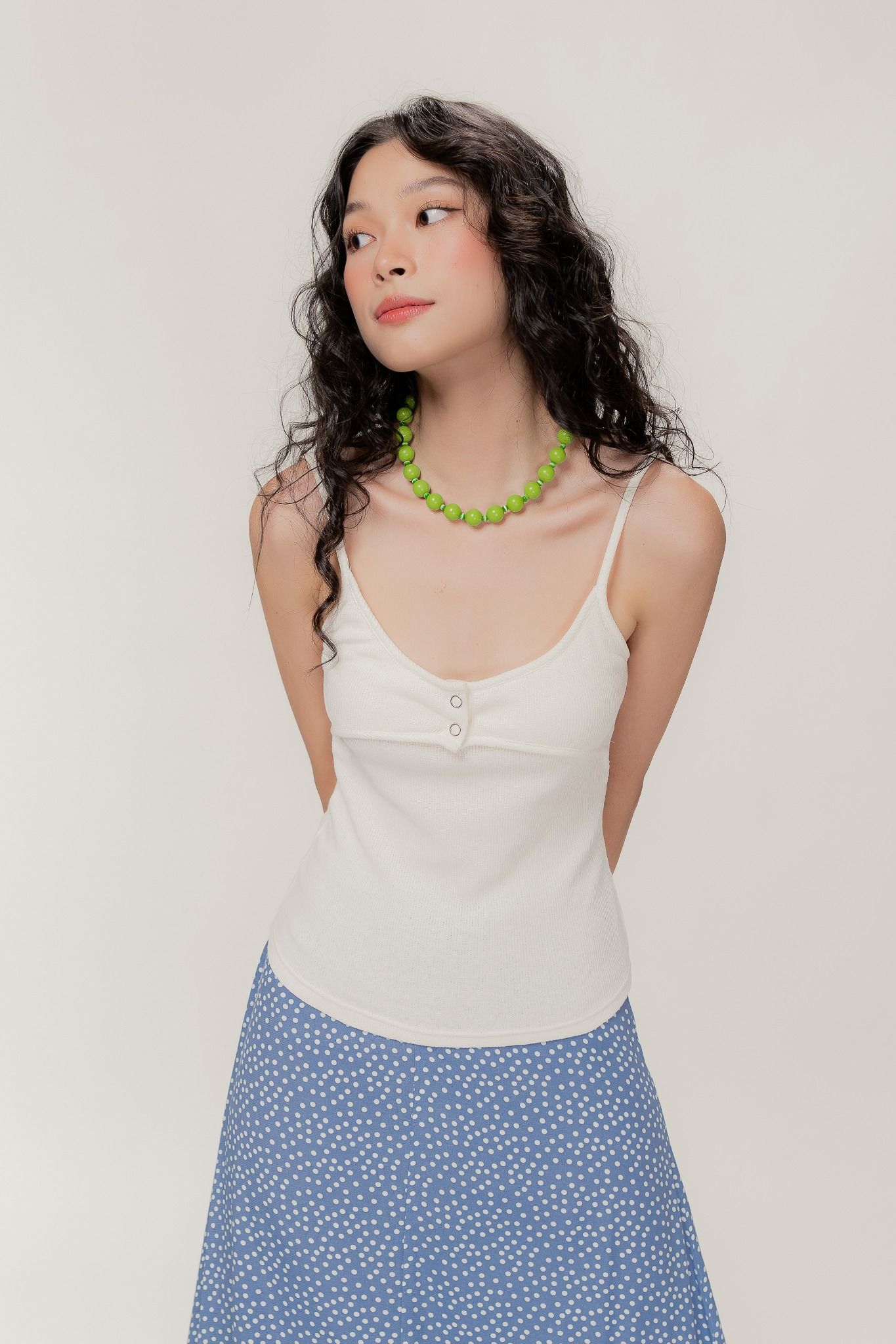 Libe Ivory Ribbed Cami Top With Button Detail