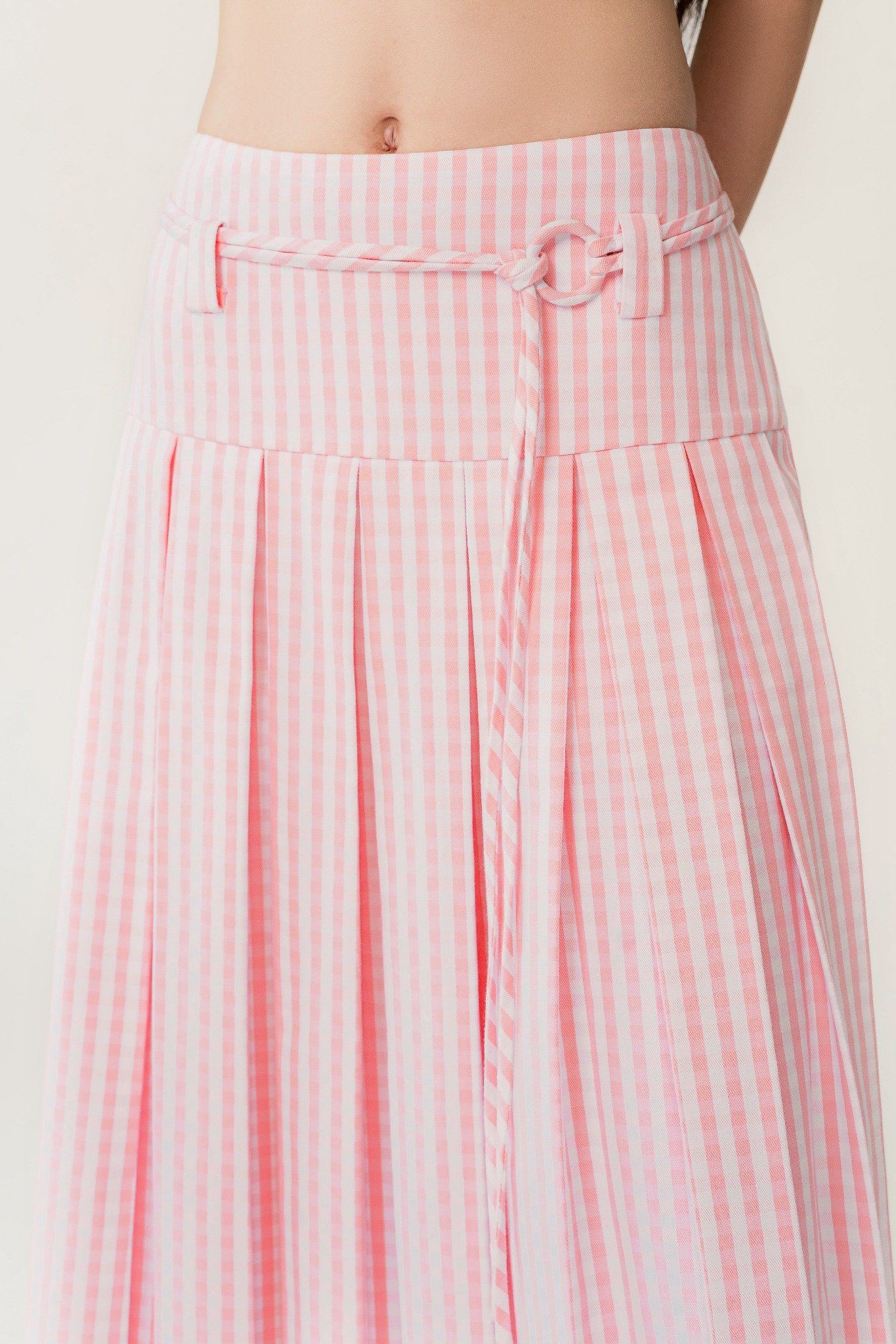  Pink Pleated Checked Midi Skirt 