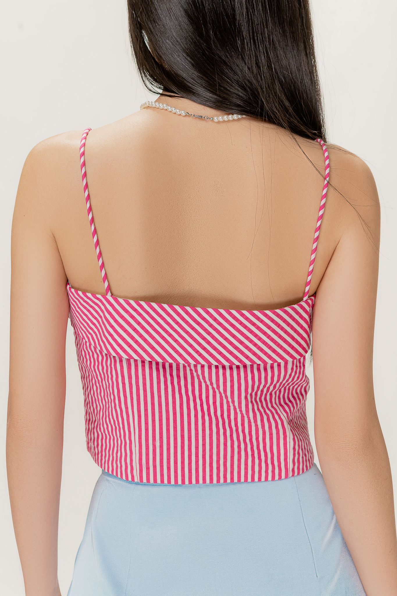  Pink Striped Corset Style Top 