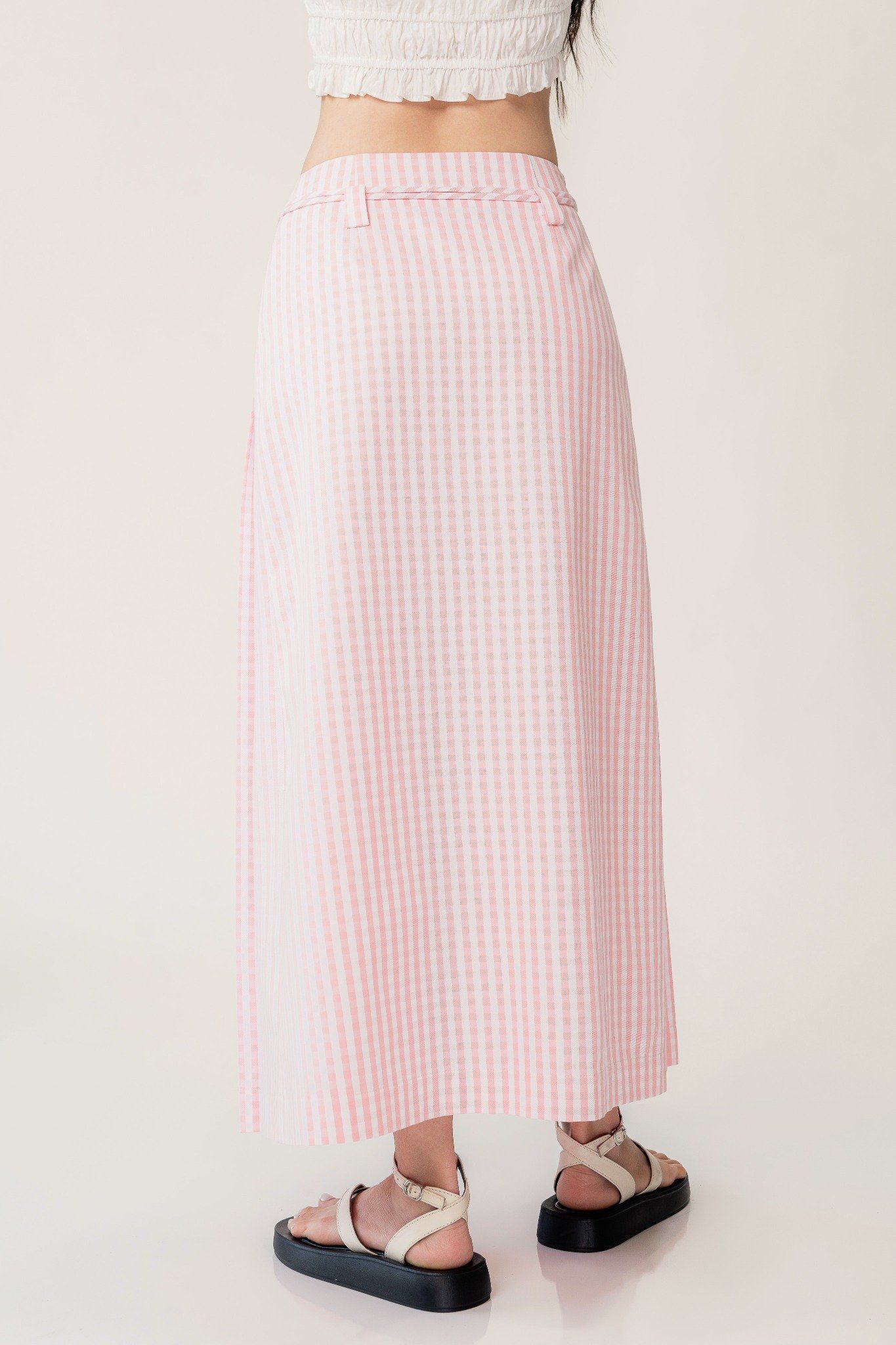  Pink Pleated Checked Midi Skirt 