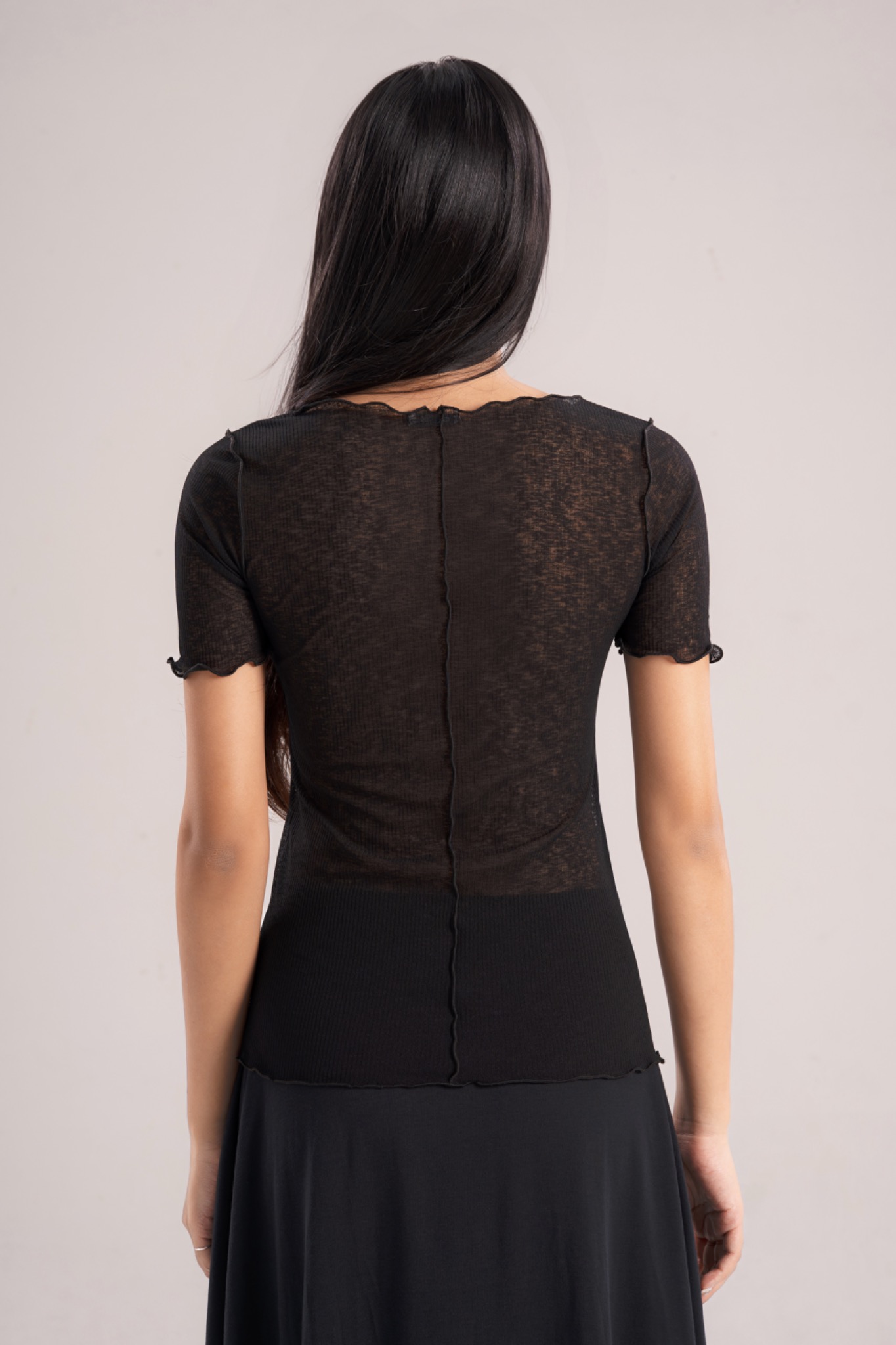COTTON SHEER KNIT OPEN COLLAR SHIRT #BLACK [YK25SS0964S