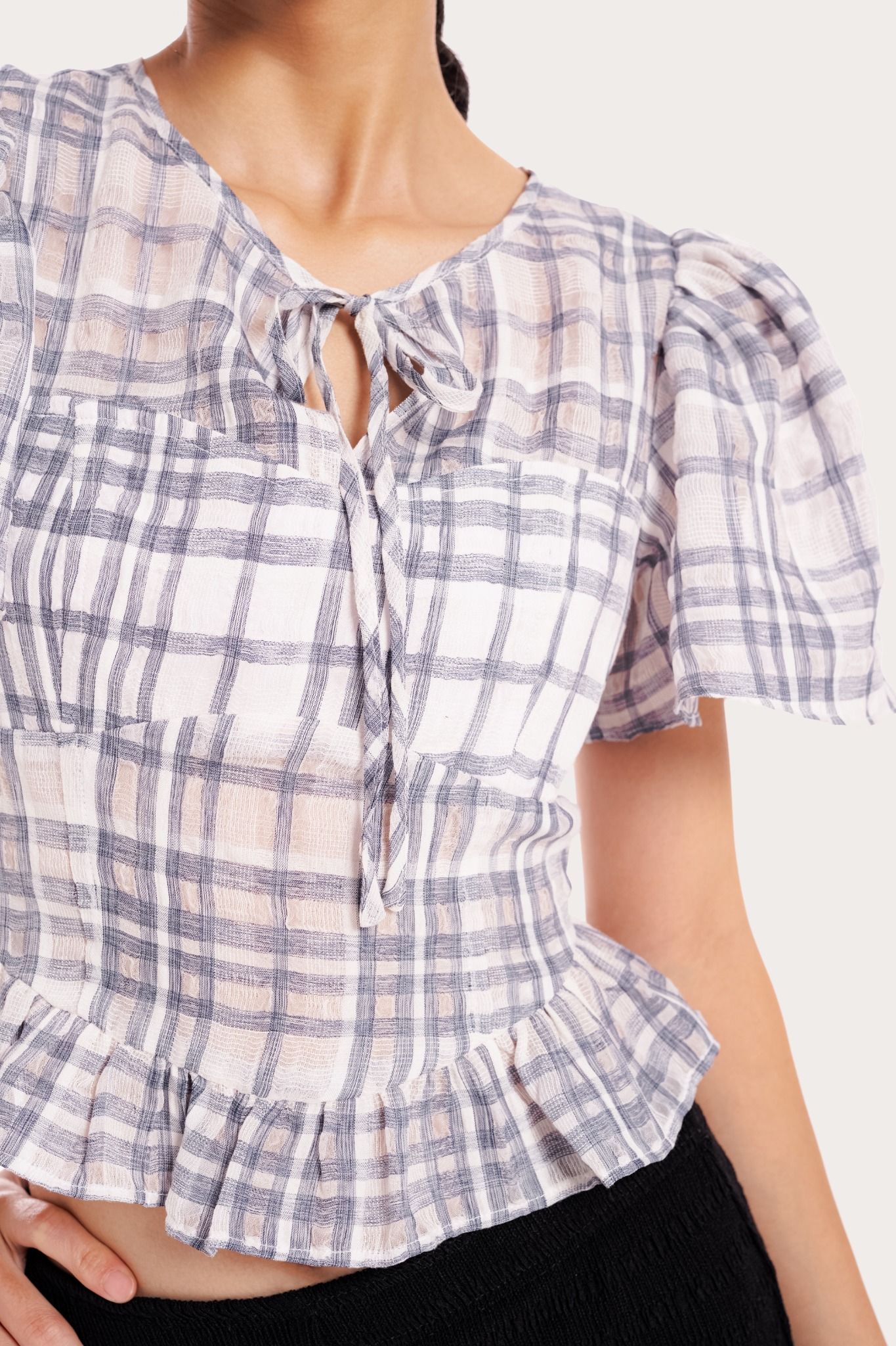  Vintage Checked Peplum Top 