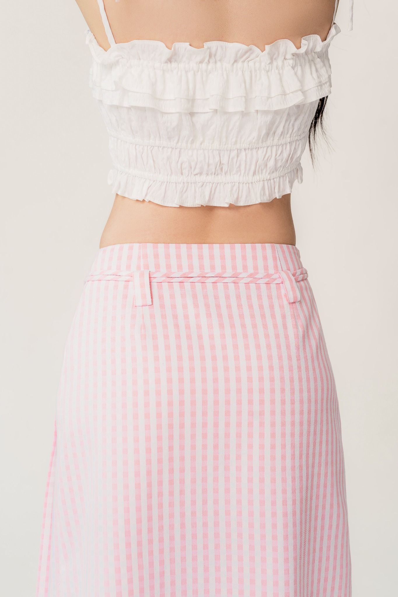  Pink Pleated Checked Midi Skirt 