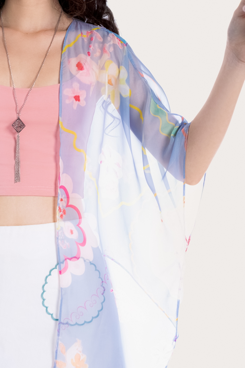  Vintage Floral Printed Chiffon Kimono Jacket 