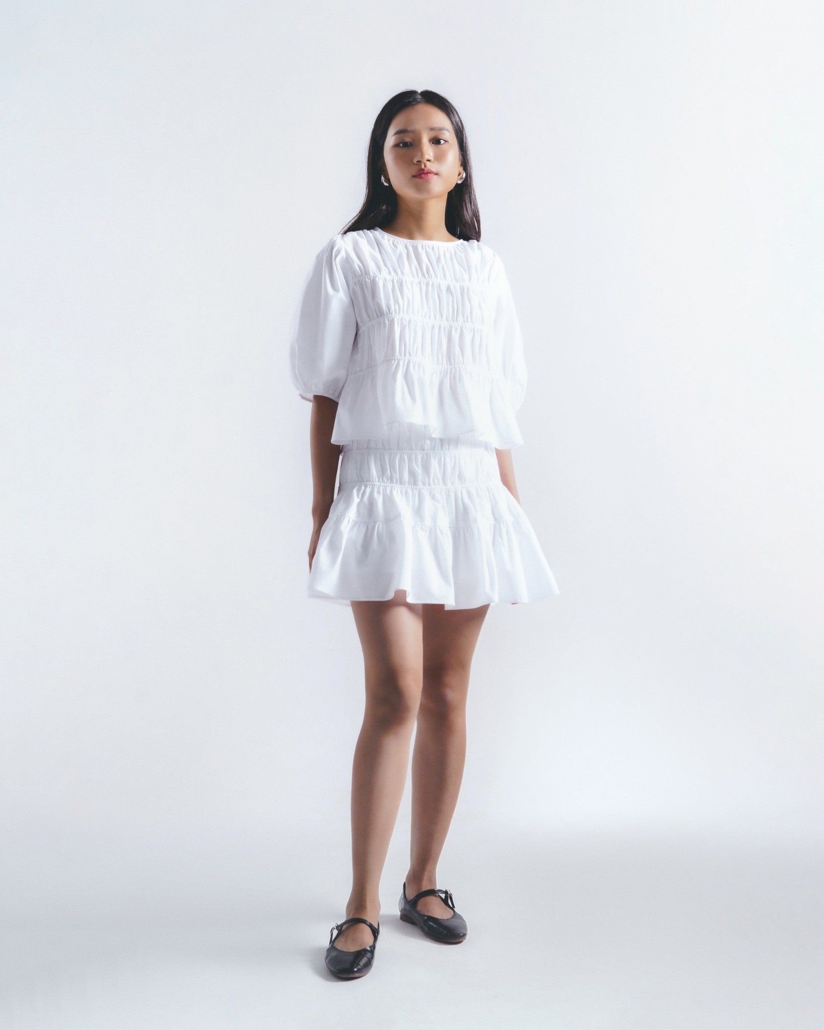  White Puff Sleeve Smock Top 