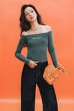  Teal Dark Green Off Shoulder Long Sleeve Top 