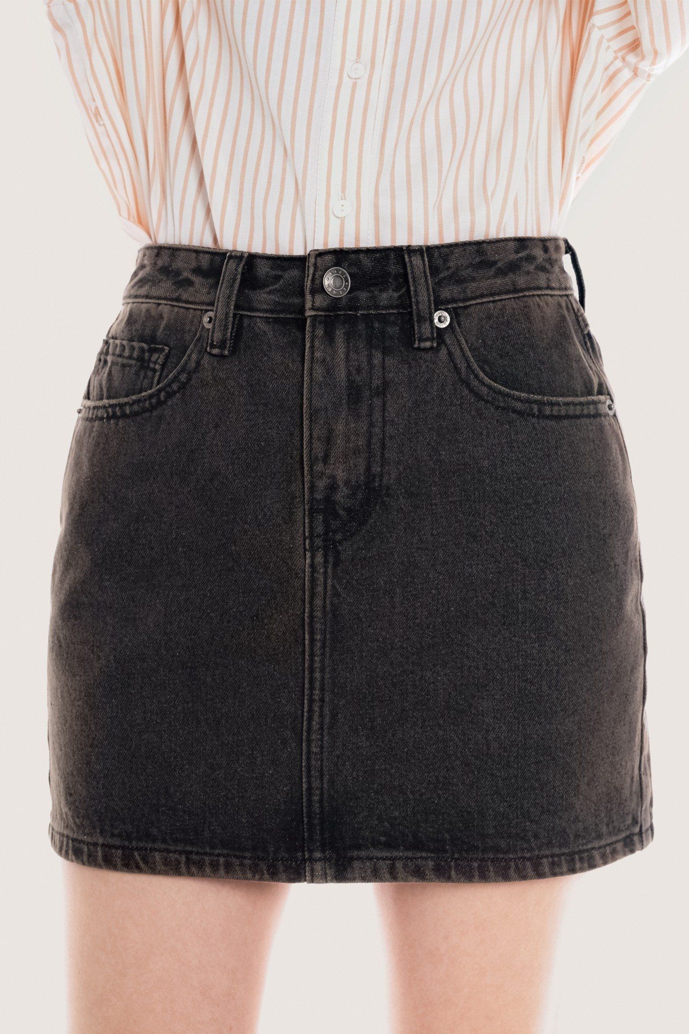  Grey Acid Wash Denim Mini Skirt 