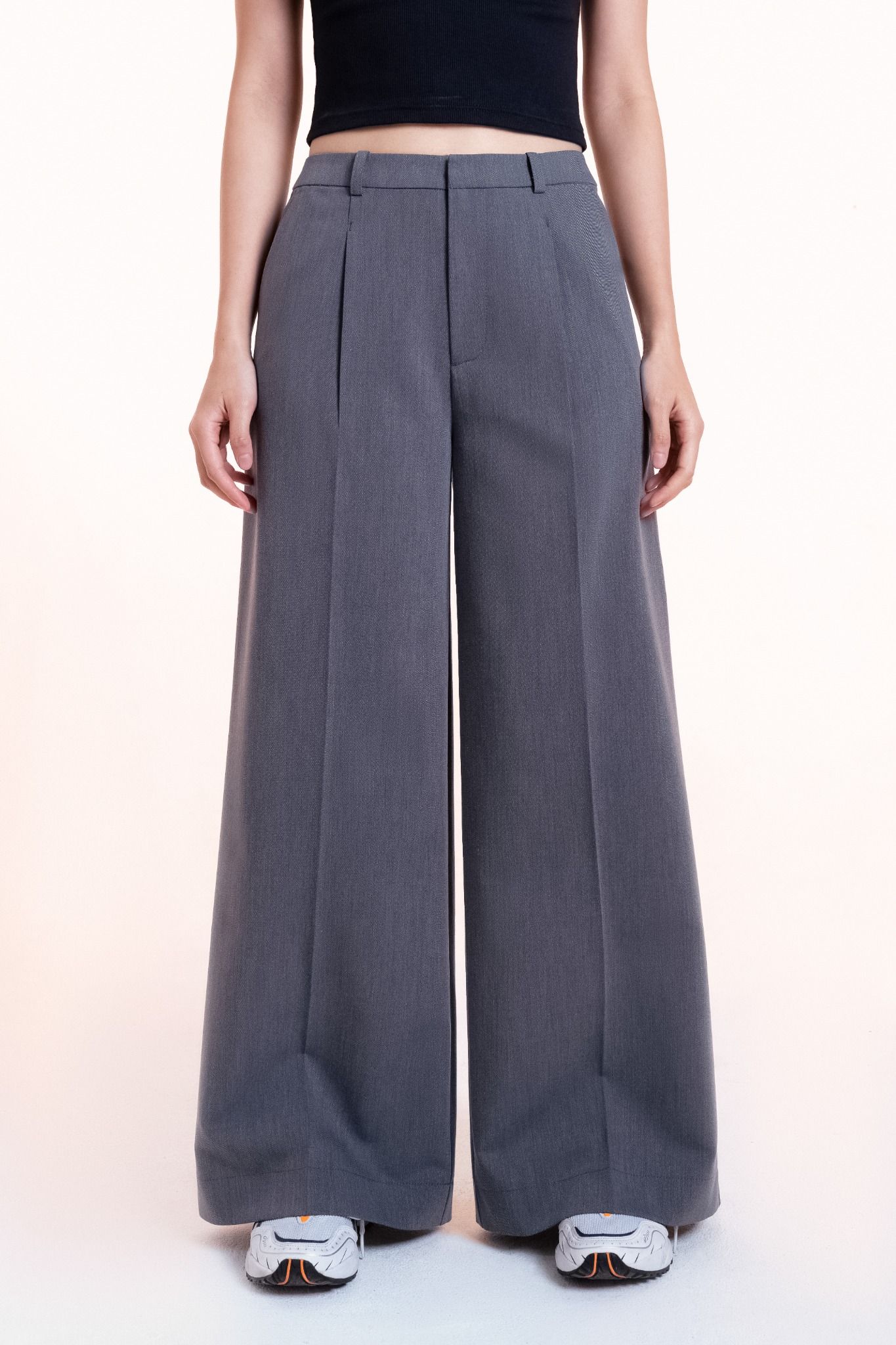  Grey Tailored Wide Leg Trousers 