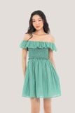  Đầm ngắn - Green Polka Dot Off Shoulder Mini Dress - LIBÉ 5881 